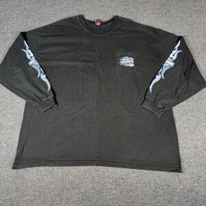 VTG Harley Davidson Shirt Mens Black Blue Flame Y2K Stratman 4XL